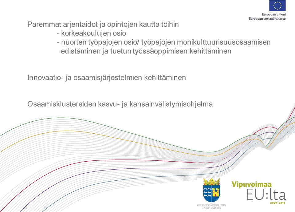 edistäminen ja tuetun työssäoppimisen kehittäminen Innovaatio- ja