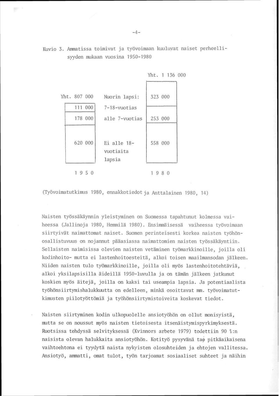 ennakkotiedot ja Anttalainen 1980, 34) Naisten työssäka~pnin yleist~ymineii on Suomessa tapahtunut ltolmessa vaiheessa (JaSPinojz 1980, Hemiila 1980)- Ensimniaisessa vaiheessa työvoimaan siirtyivät