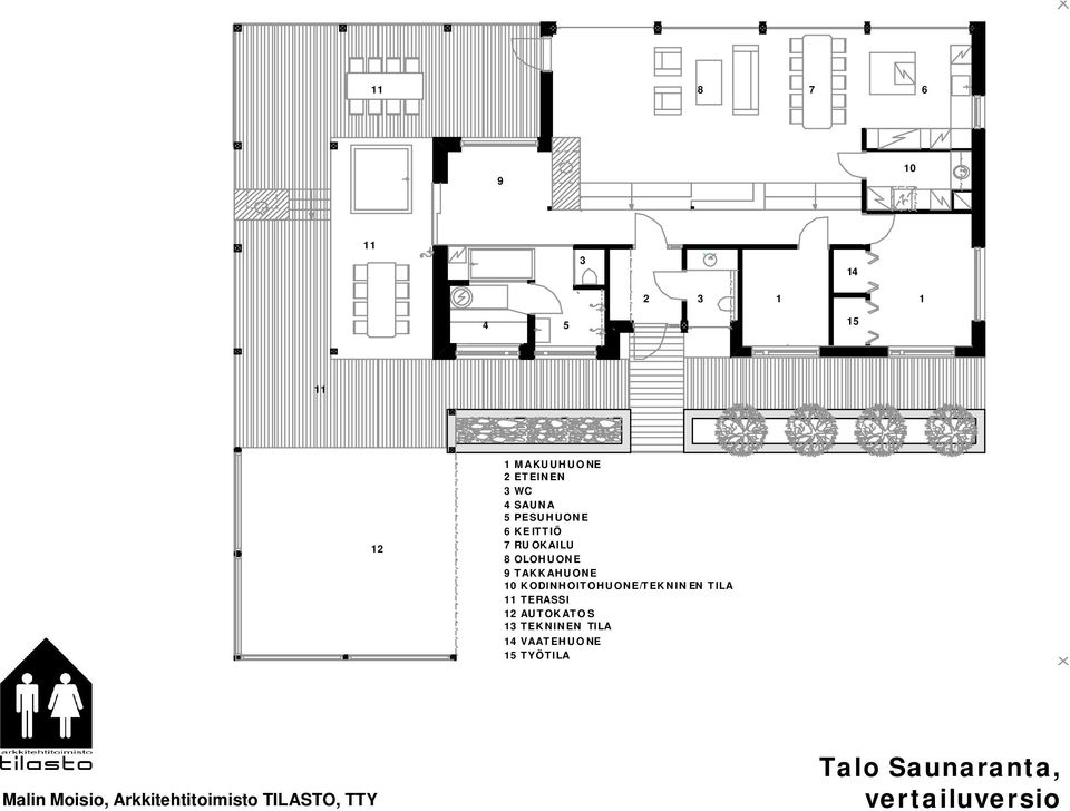 TAKKAHUONE 10 KODINHOITOHUONE/TEKNINEN TILA 11 TERASSI 12