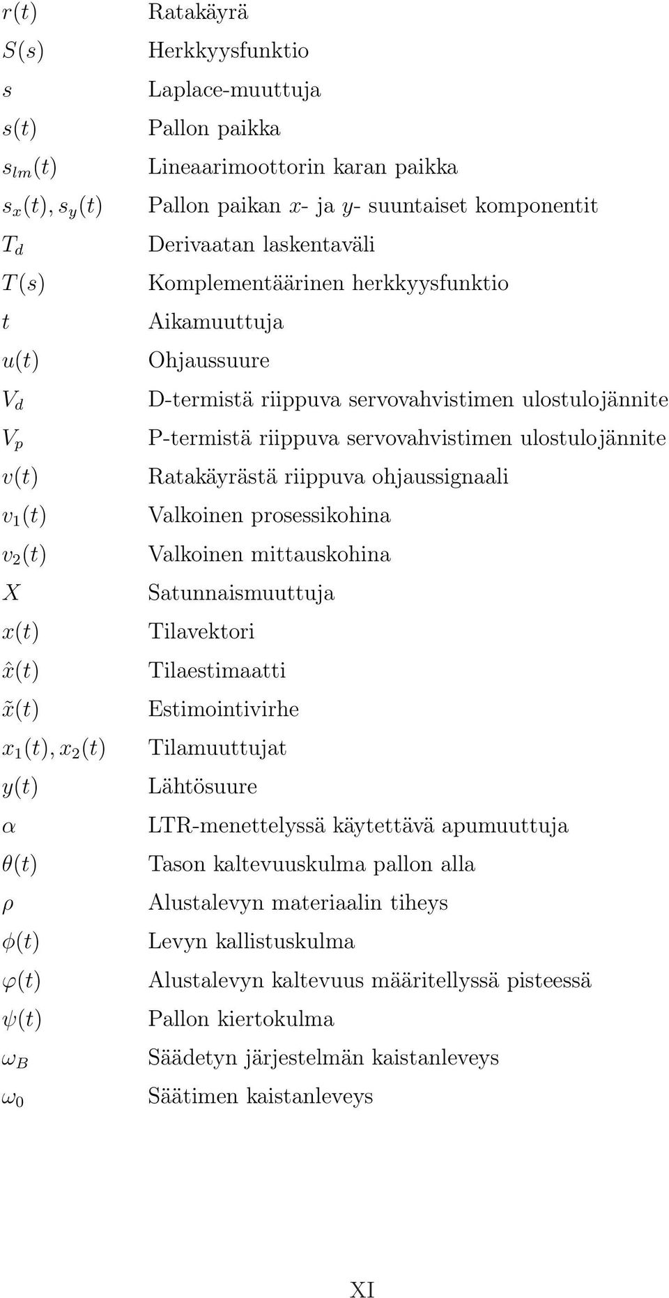 D-termistä riippuva servovahvistimen ulostulojännite P-termistä riippuva servovahvistimen ulostulojännite Ratakäyrästä riippuva ohjaussignaali Valkoinen prosessikohina Valkoinen mittauskohina