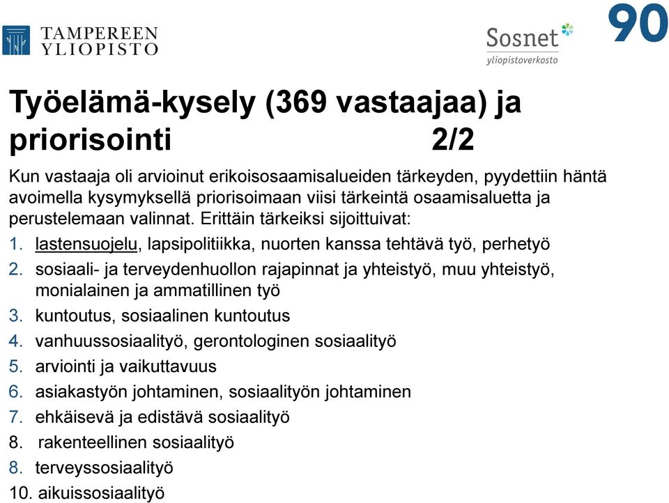 sosiaali- ja terveydenhuollon rajapinnat ja yhteistyö, muu yhteistyö, monialainen ja ammatillinen työ 3. kuntoutus, sosiaalinen kuntoutus 4.