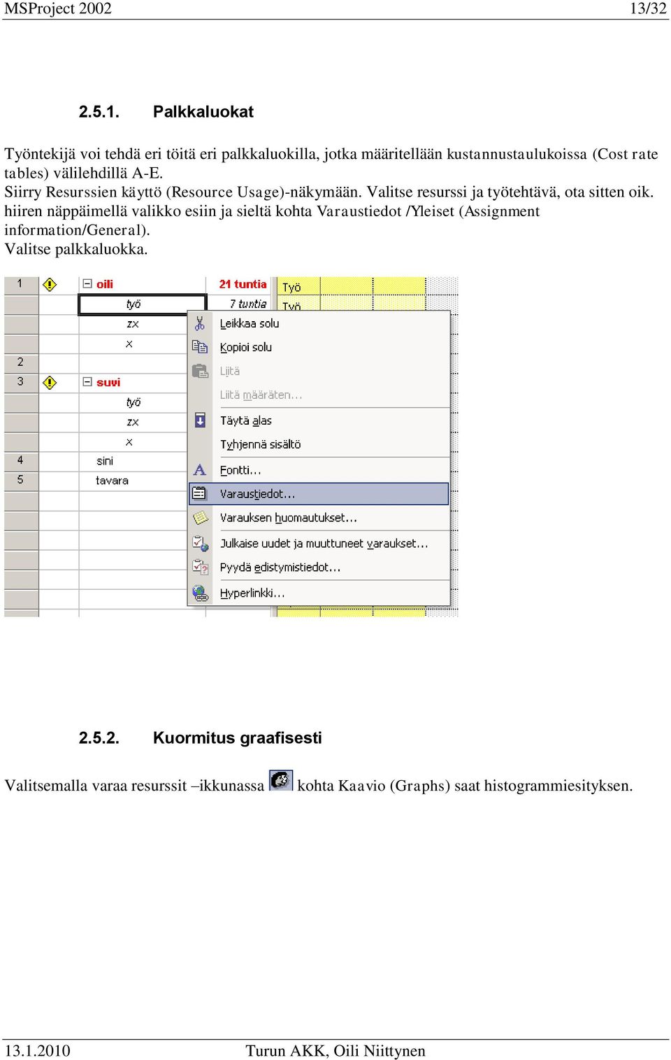 Palkkaluokat Työntekijä voi tehdä eri töitä eri palkkaluokilla, jotka määritellään kustannustaulukoissa (Cost rate tables)