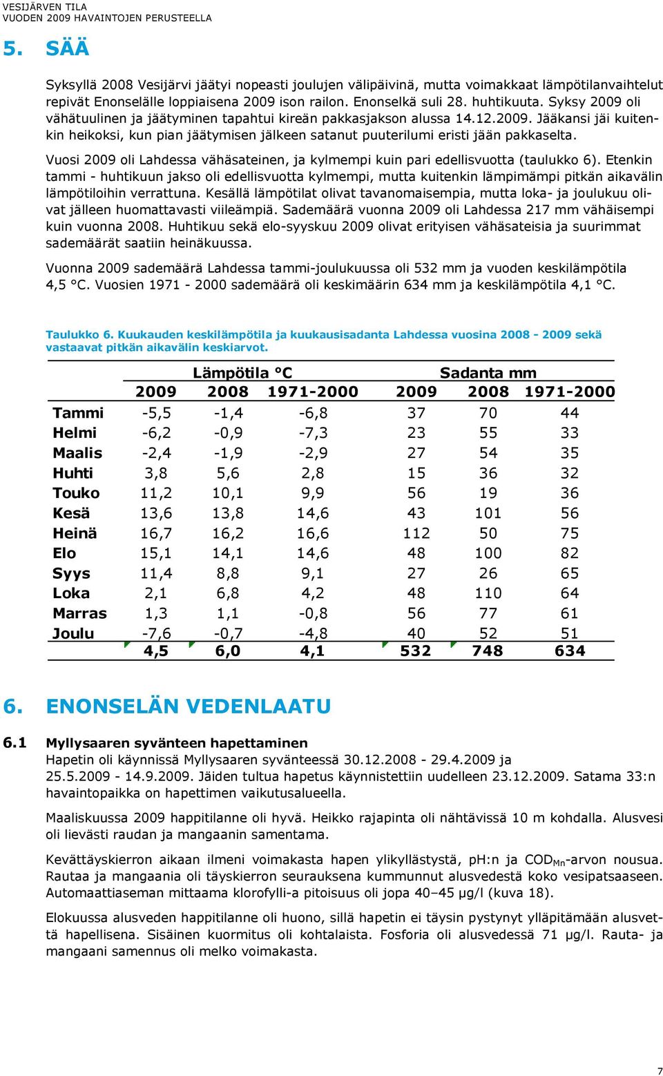 Vuosi 29 oli Lahdessa vähäsateinen, ja kylmempi kuin pari edellisvuotta (taulukko 6).