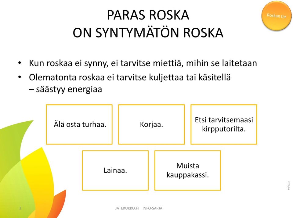 tai käsitellä säästyy energiaa Älä osta turhaa. Korjaa.