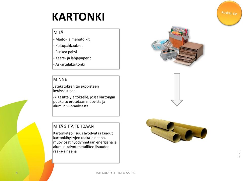 puukuitu erotetaan muovista ja alumiinivuorauksesta MITÄ SIITÄ TEHDÄÄN Kartonkiteollisuus hyödyntää kuidut