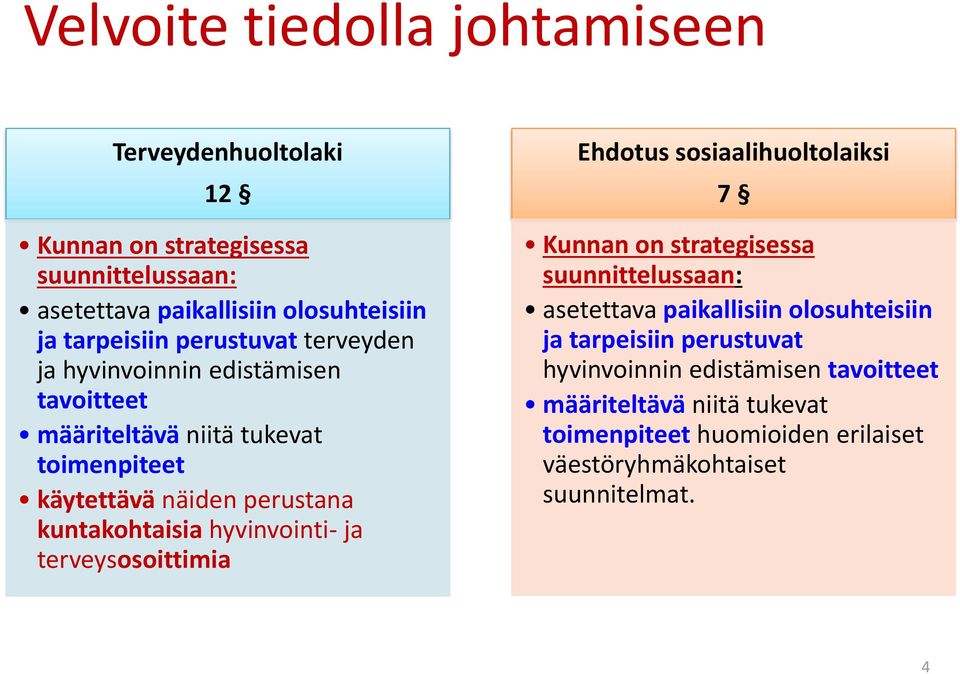 hyvinvointi- ja terveysosoittimia Ehdotus sosiaalihuoltolaiksi 7 Kunnan on strategisessa suunnittelussaan: asetettava paikallisiin olosuhteisiin ja