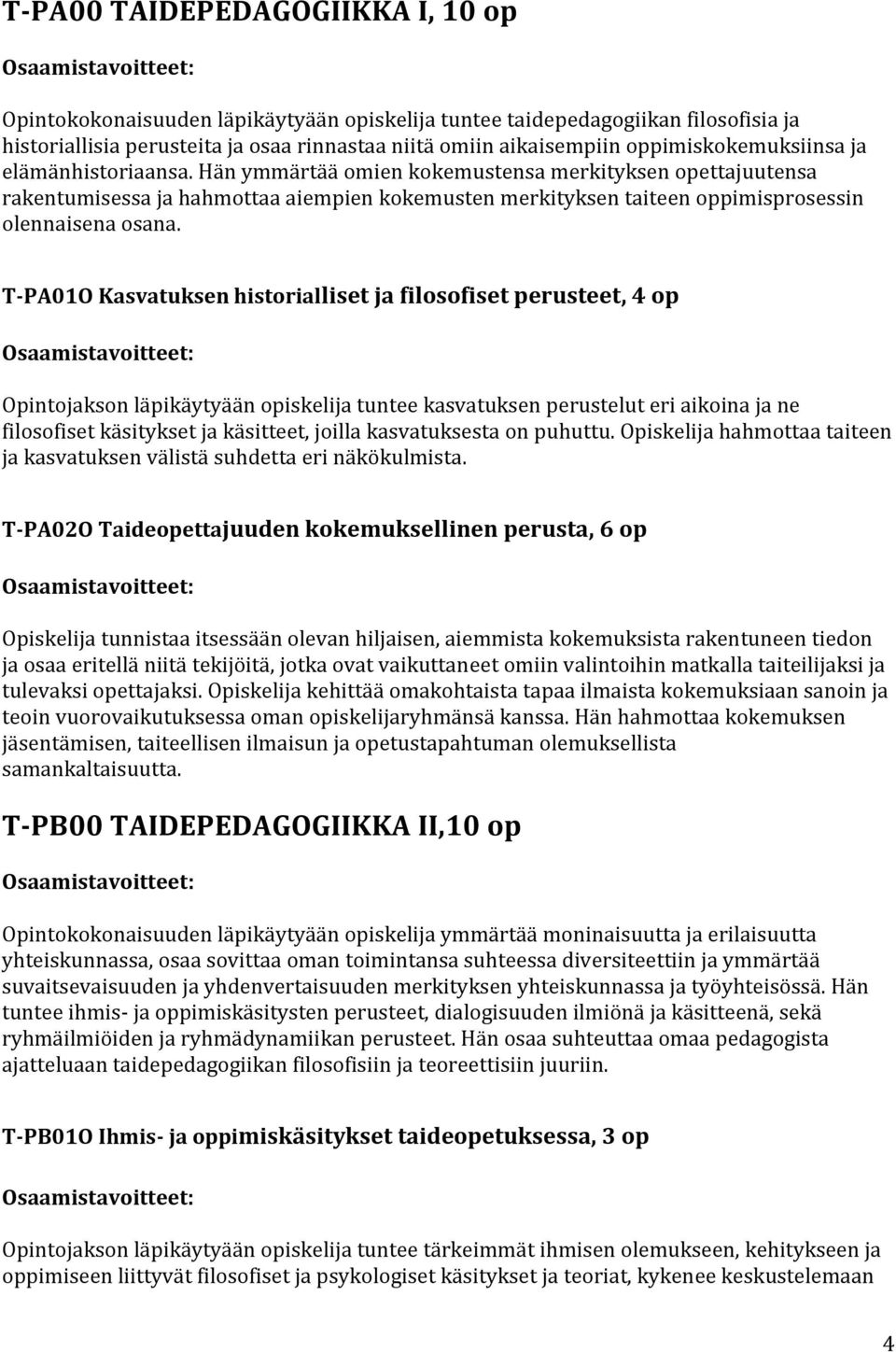 Hän ymmärtää omien kokemustensa merkityksen opettajuutensa rakentumisessa ja hahmottaa aiempien kokemusten merkityksen taiteen oppimisprosessin olennaisena osana.