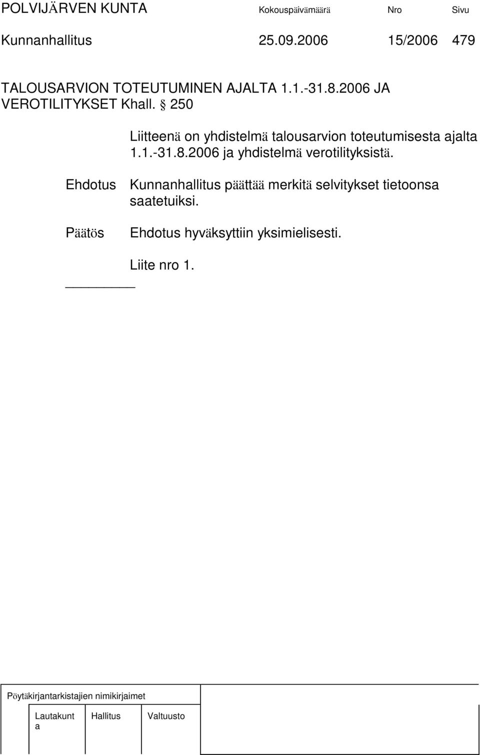 1.-31.8.2006 j yhdistelmä verotilityksistä.