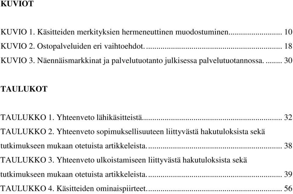 Yhteenveto sopimuksellisuuteen liittyvästä hakutuloksista sekä tutkimukseen mukaan otetuista artikkeleista... 38 TAULUKKO 3.