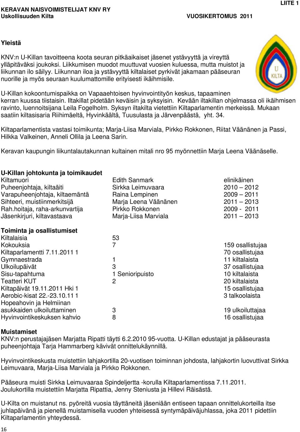 Liikunnan iloa ja ystävyyttä kiltalaiset pyrkivät jakamaan pääseuran nuorille ja myös seuraan kuulumattomille erityisesti ikäihmisile.