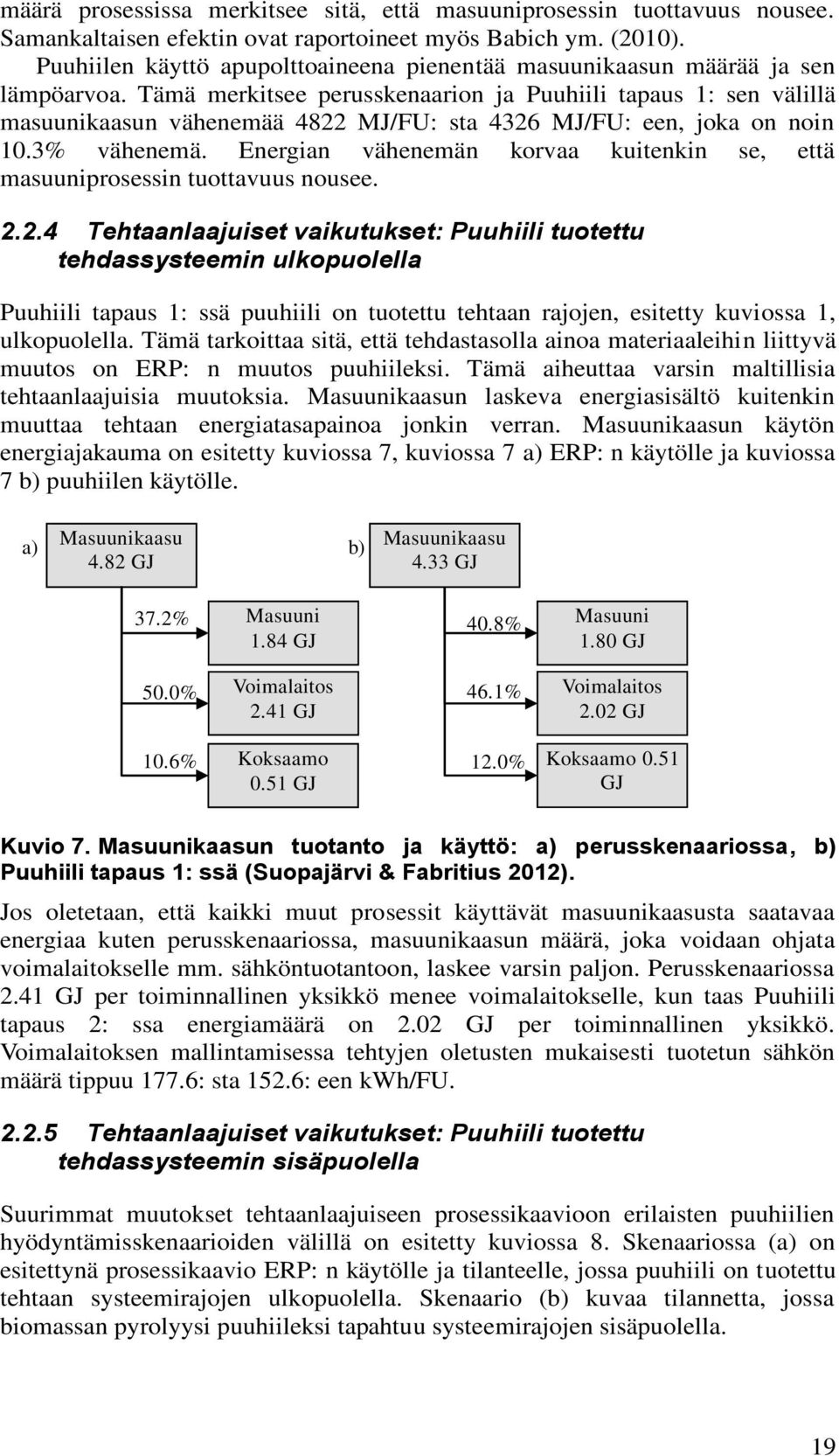 Tämä merkitsee perusskenaarion ja Puuhiili tapaus 1: sen välillä masuunikaasun vähenemää 4822 MJ/FU: sta 4326 MJ/FU: een, joka on noin 10.3% vähenemä.