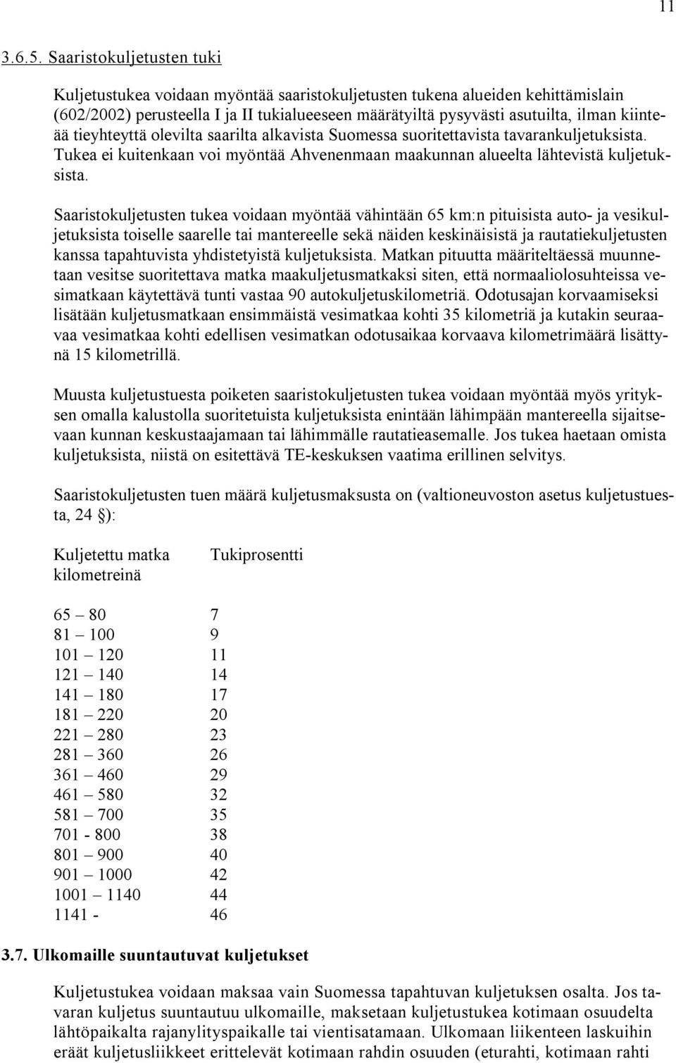 tieyhteyttä olevilta saarilta alkavista Suomessa suoritettavista tavarankuljetuksista. Tukea ei kuitenkaan voi myöntää Ahvenenmaan maakunnan alueelta lähtevistä kuljetuksista.