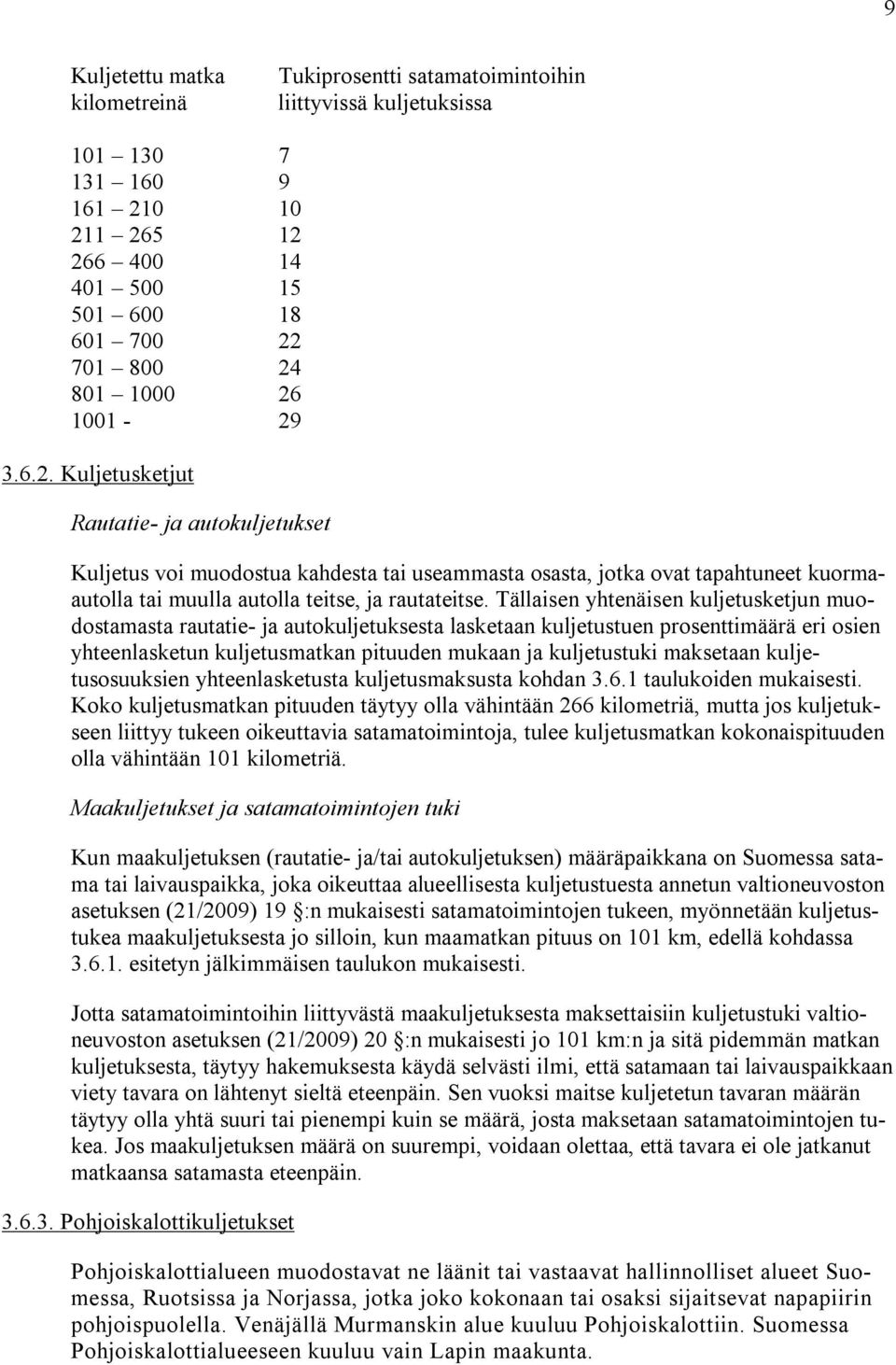 Tällaisen yhtenäisen kuljetusketjun muodostamasta rautatie- ja autokuljetuksesta lasketaan kuljetustuen prosenttimäärä eri osien yhteenlasketun kuljetusmatkan pituuden mukaan ja kuljetustuki