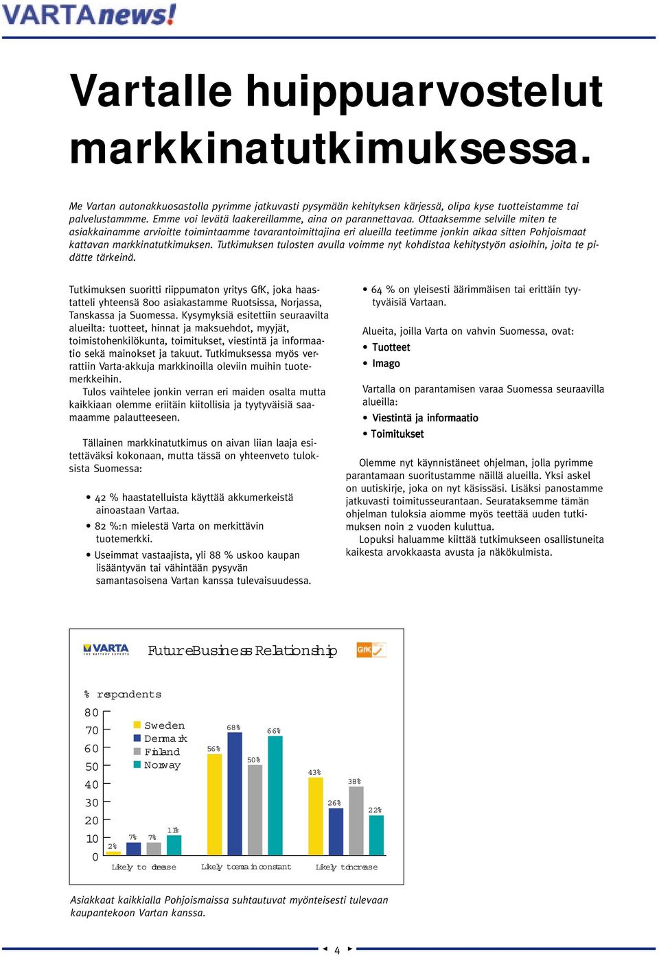 Ottaaksemme selville miten te asiakkainamme arvioitte toimintaamme tavarantoimittajina eri alueilla teetimme jonkin aikaa sitten Pohjoismaat kattavan markkinatutkimuksen.