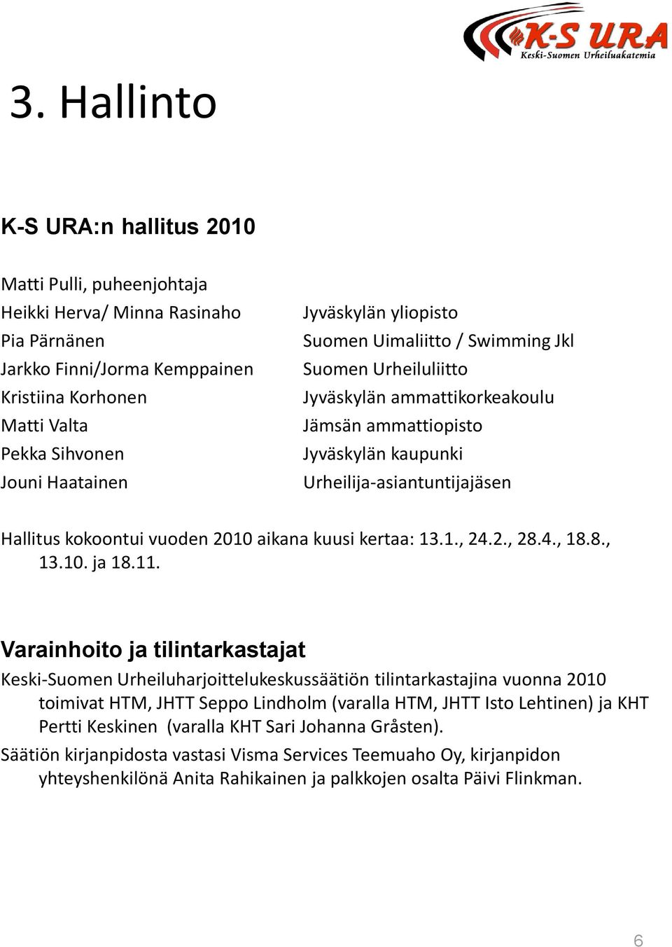 2010 aikana kuusi kertaa: 13.1., 24.2., 28.4., 18.8., 13.10. ja 18.11.