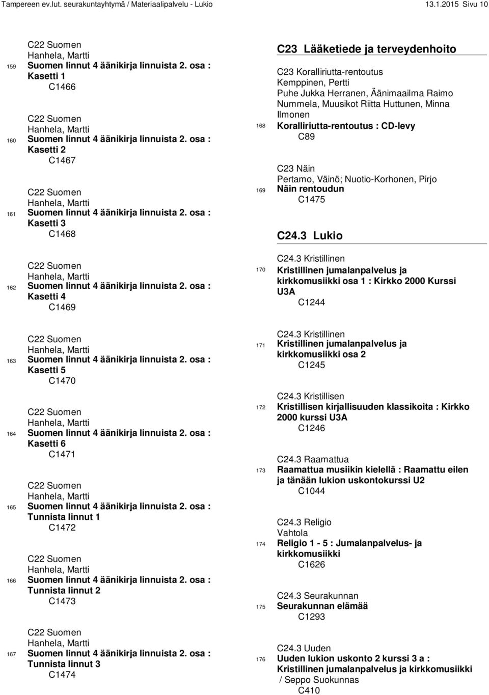 osa : Kasetti 3 C1468 C22 Suomen Hanhela, Martti 162 Suomen linnut 4 äänikirja linnuista 2.