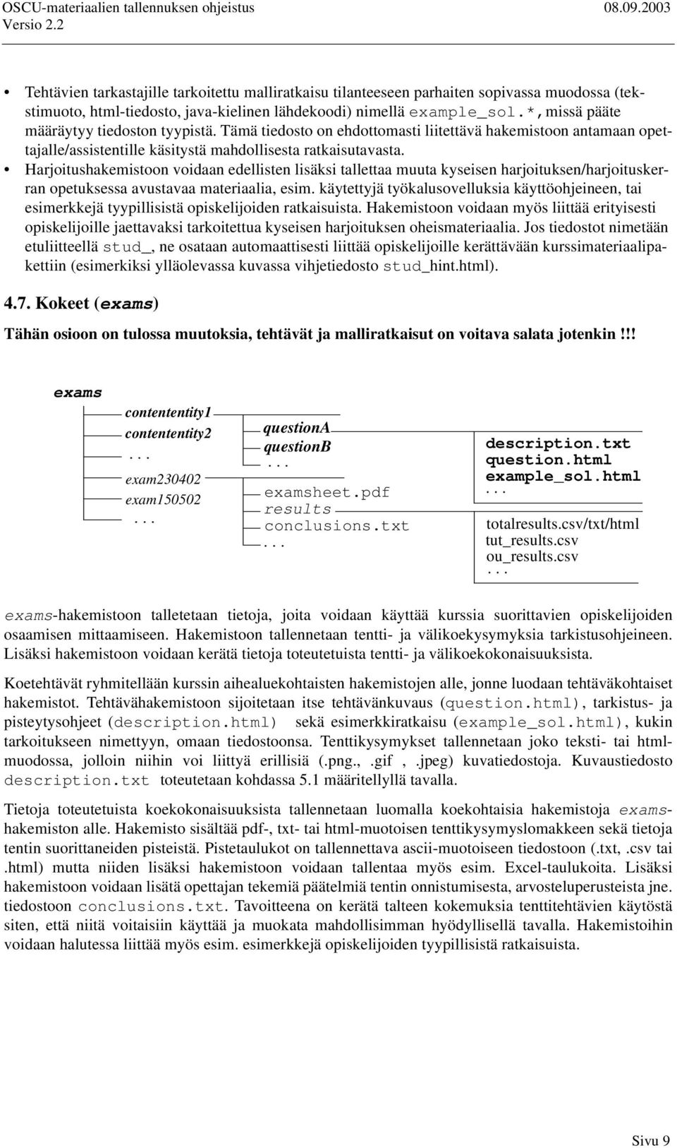 Harjoitushakemistoon voidaan edellisten lisäksi tallettaa muuta kyseisen harjoituksen/harjoituskerran opetuksessa avustavaa materiaalia, esim.