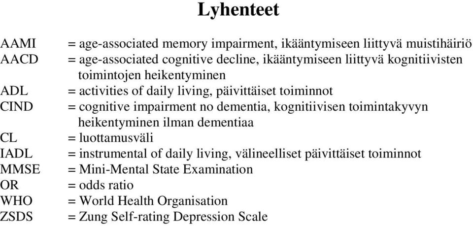 päivittäiset toiminnot =cognitive impairment no dementia, kognitiivisentoimintakyvyn heikentyminenilmandementiaa =luottamusväli