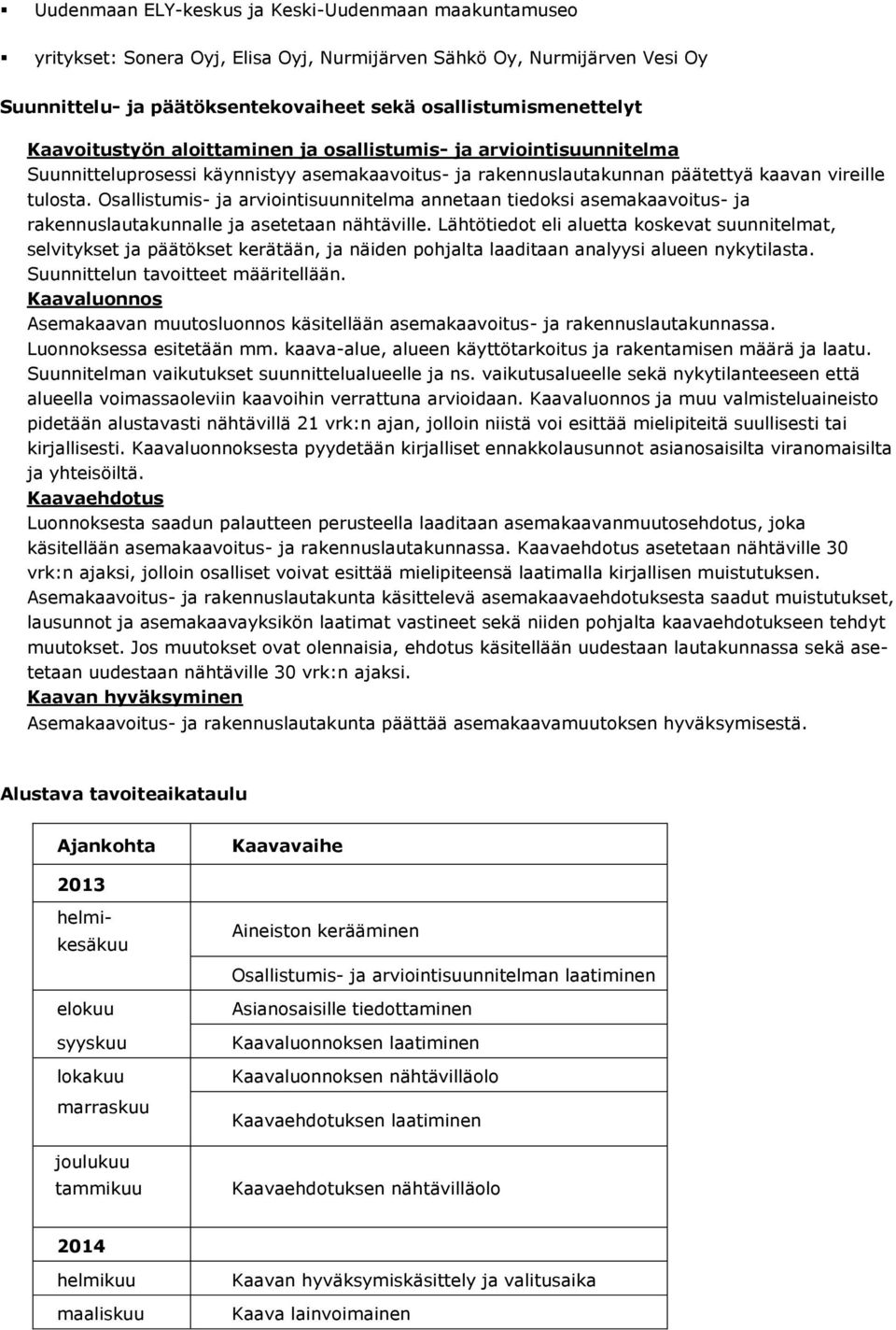 j rkennuslutkunnlle j setetn nähtäville Lähtötiedot eli luett koskevt suunnitelmt, selvitykset j päätökset kerätään, j näiden pohjlt lditn nlyysi lueen nykytilst Suunnittelun tvoitteet määritellään