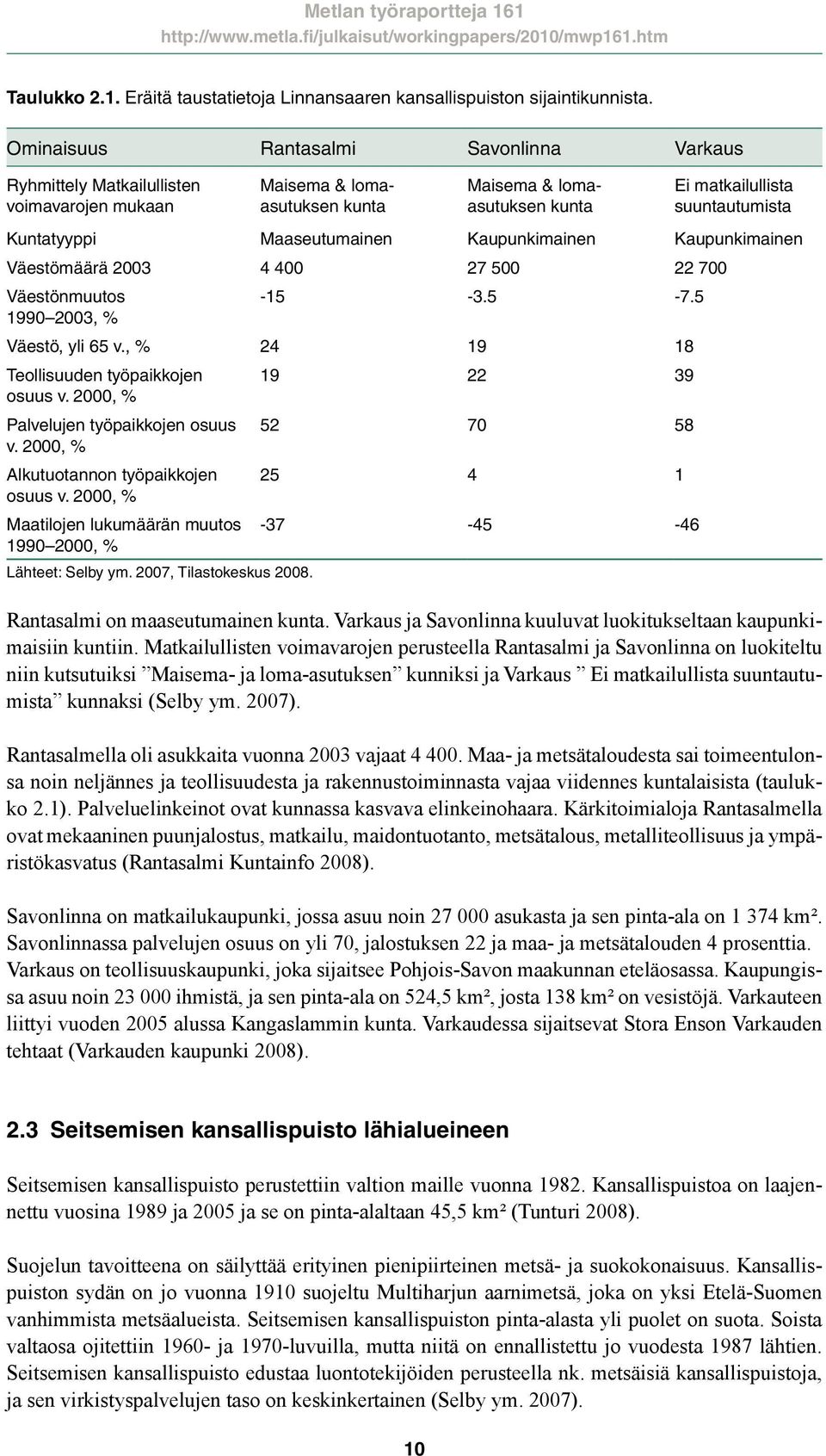 Maaseutumainen Kaupunkimainen Kaupunkimainen Väestömäärä 2003 4 400 27 500 22 700 Väestönmuutos -15-3.5-7.5 1990 2003, % Väestö, yli 65 v., % 24 19 18 Teollisuuden työpaikkojen 19 22 39 osuus v.