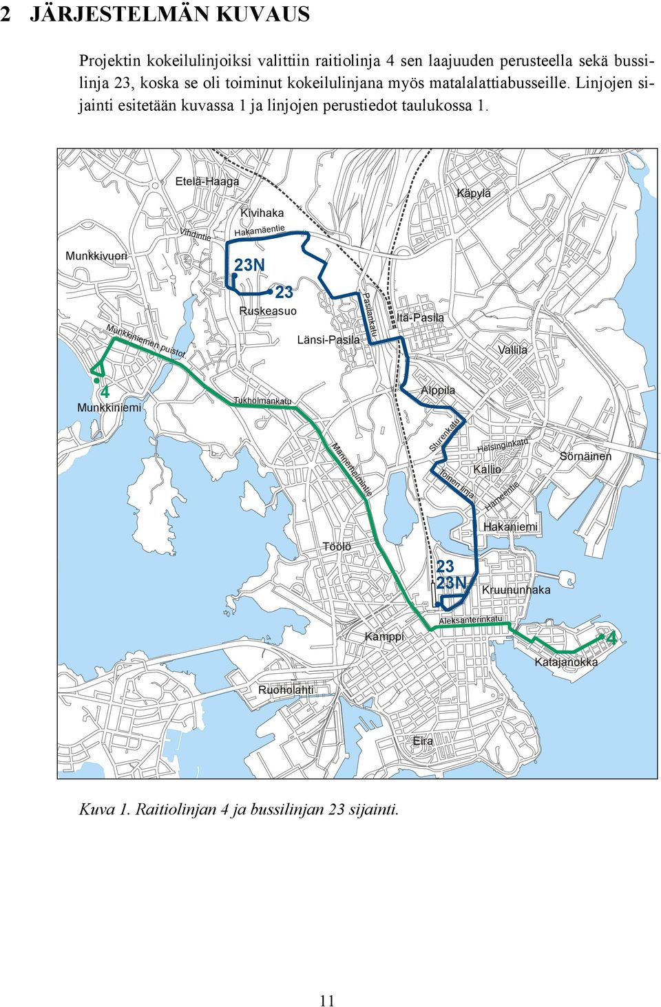 Etelä-Haaga Vihdintie Kivihaka Hakamäentie Munkkivuori 23N 23 Ruskeasuo Itä-Pasila Pasilankatu Munkkiniemen puistot.