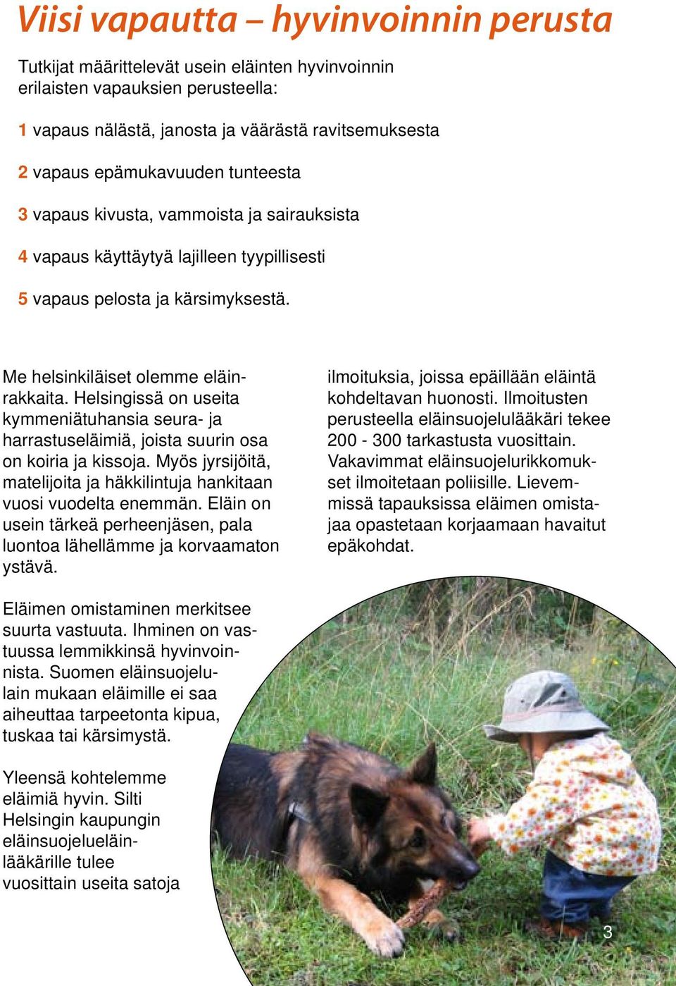 Helsingissä on useita kymmeniätuhansia seura- ja harrastuseläimiä, joista suurin osa on koiria ja kissoja. Myös jyrsijöitä, matelijoita ja häkkilintuja hankitaan vuosi vuodelta enemmän.