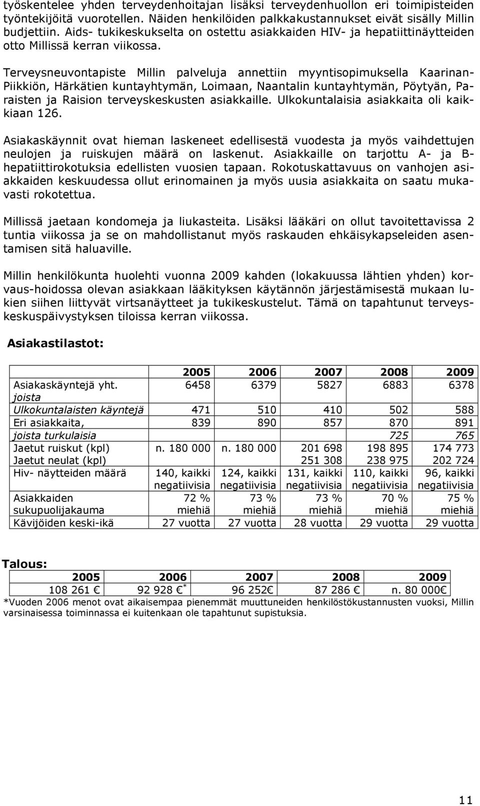 Terveysneuvontapiste Millin palveluja annettiin myyntisopimuksella Kaarinan- Piikkiön, Härkätien kuntayhtymän, Loimaan, Naantalin kuntayhtymän, Pöytyän, Paraisten ja Raision terveyskeskusten