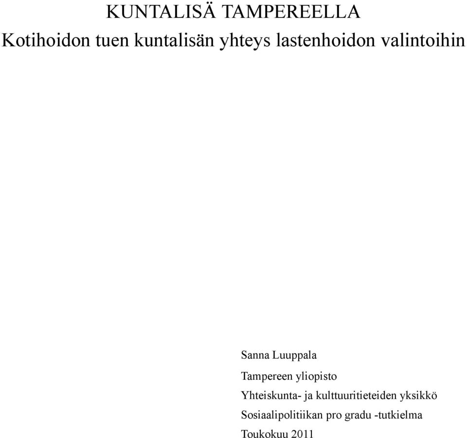 Tampereen yliopisto Yhteiskunta- ja