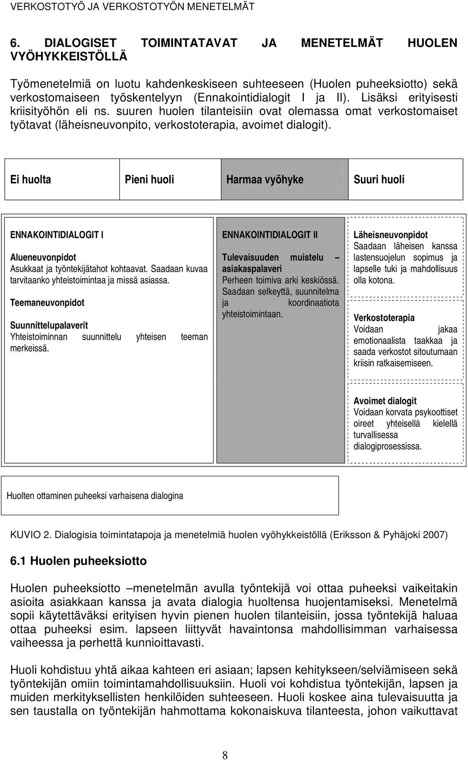 Lisäksi erityisesti kriisityöhön eli ns. suuren huolen tilanteisiin ovat olemassa omat verkostomaiset työtavat (läheisneuvonpito, verkostoterapia, avoimet dialogit).