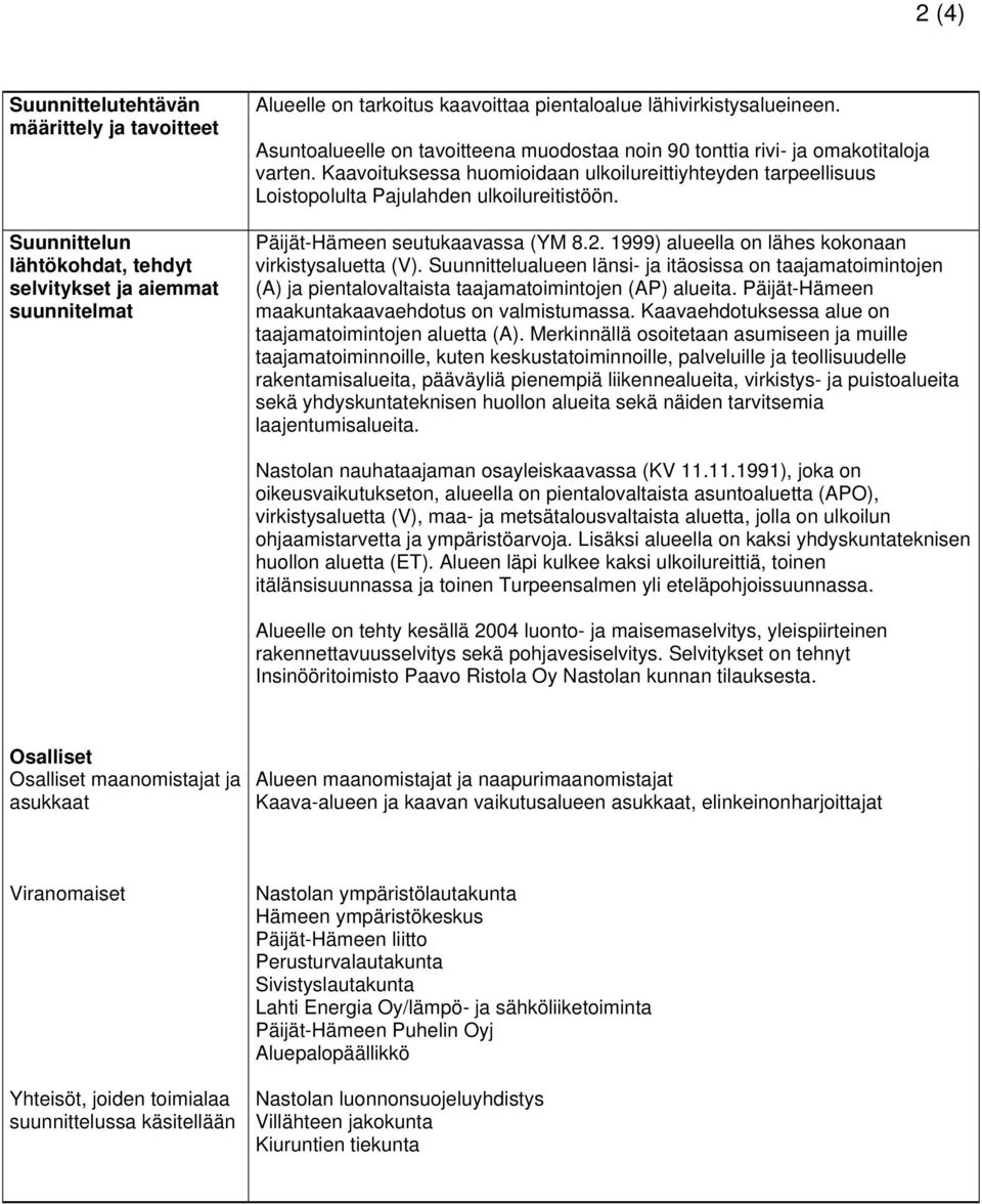 Päijät-Hämeen seutukaavassa (YM 8.2. 1999) alueella on lähes kokonaan virkistysaluetta (V).