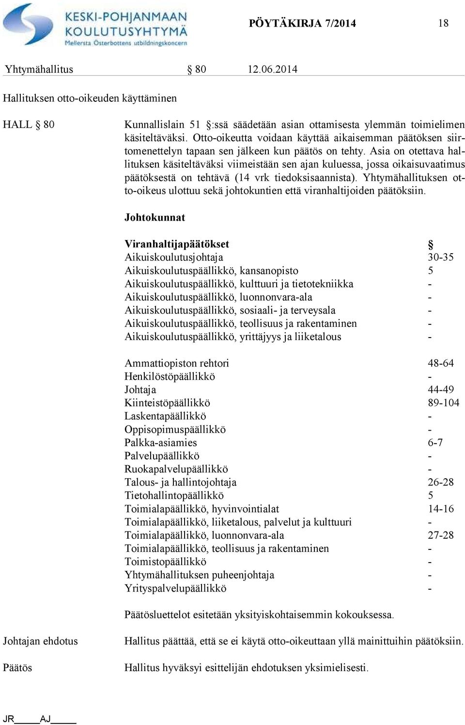 Asia on otettava hallituksen käsiteltäväk si viimeistään sen ajan kuluessa, jossa oikaisuvaati mus päätöksestä on tehtävä (14 vrk tiedoksisaannista).