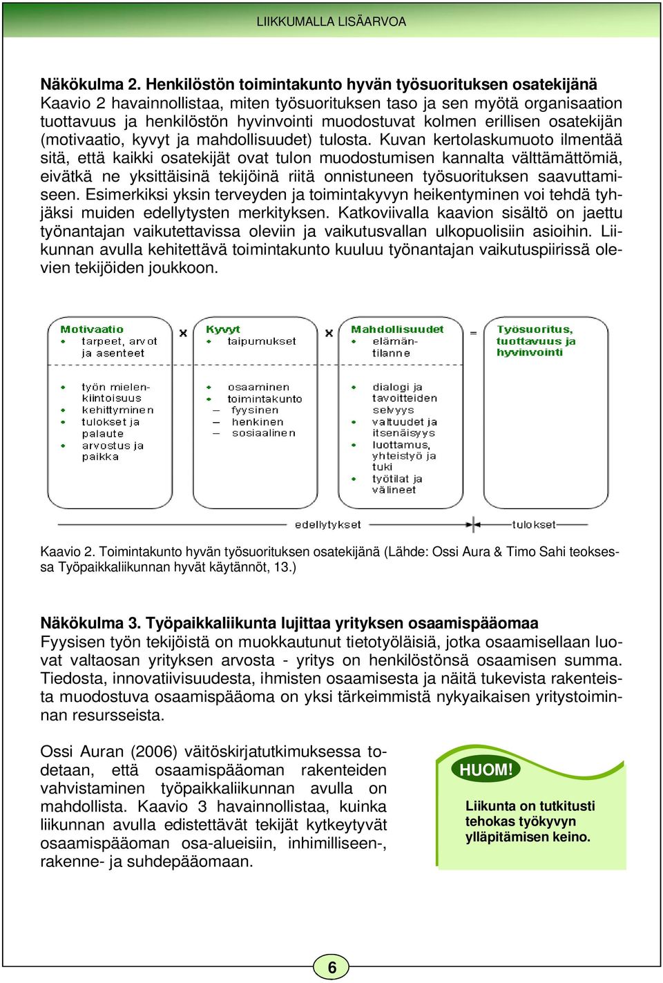 erillisen osatekijän (motivaatio, kyvyt ja mahdollisuudet) tulosta.