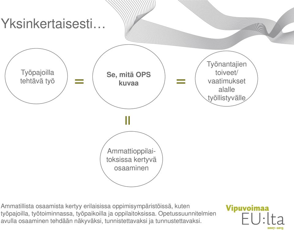 osaamista kertyy erilaisissa oppimisympäristöissä, kuten työpajoilla, työtoiminnassa,