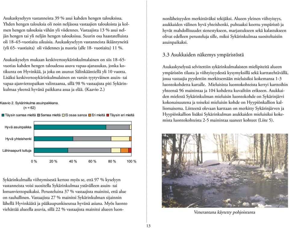 Asukaskyselyyn vastanneista ikääntyneitä (yli 65- vuotiaita) oli viidennes ja nuoria (alle 18- vuotiaita) 11 %.