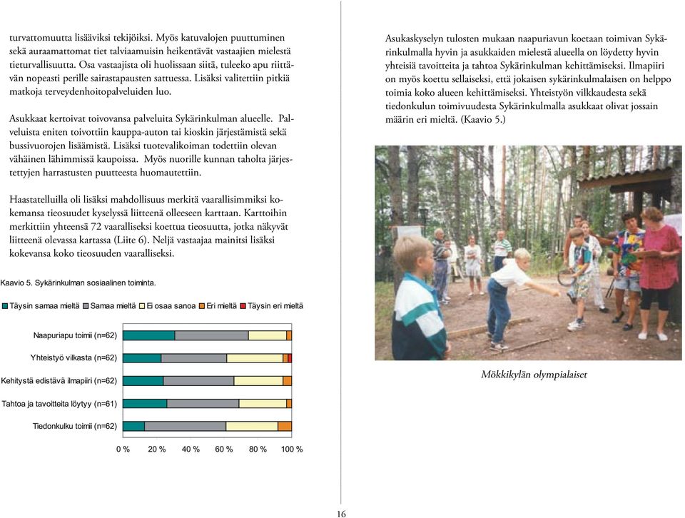 Asukkaat kertoivat toivovansa palveluita Sykärinkulman alueelle. Palveluista eniten toivottiin kauppa-auton tai kioskin järjestämistä sekä bussivuorojen lisäämistä.