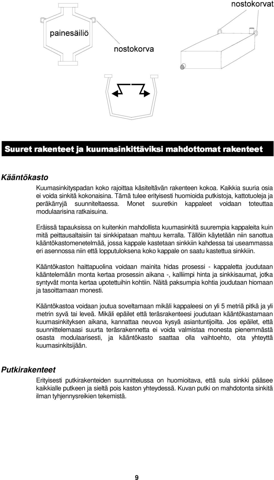 Eräissä tapauksissa on kuitenkin mahdollista kuumasinkitä suurempia kappaleita kuin mitä peittausaltaisiin tai sinkkipataan mahtuu kerralla.