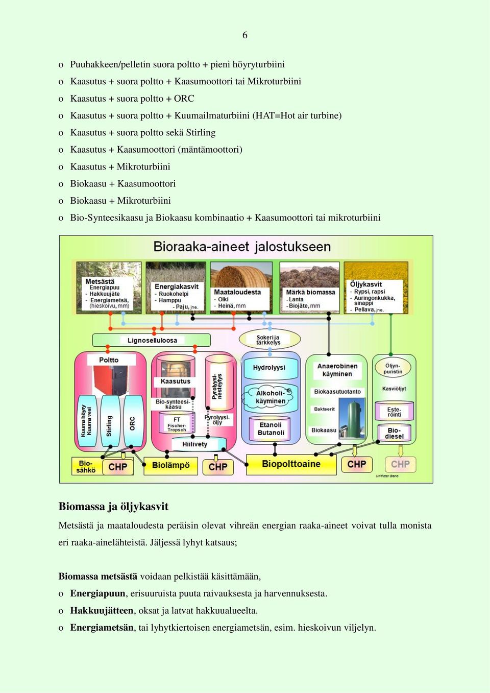 Bio-Synteesikaasu ja Biokaasu kombinaatio + Kaasumoottori tai mikroturbiini Biomassa ja öljykasvit Metsästä ja maataloudesta peräisin olevat vihreän energian raaka-aineet voivat tulla monista eri