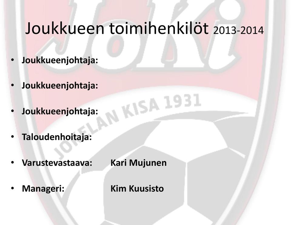 Joukkueenjohtaja: Taloudenhoitaja: