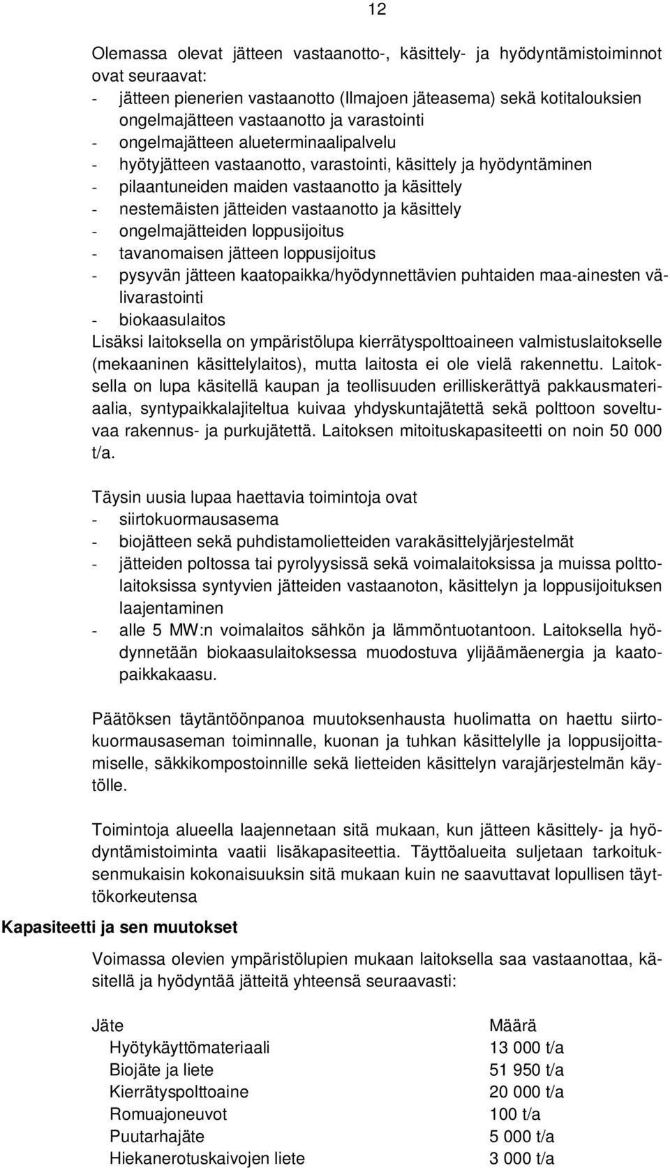 vastaanotto ja käsittely - ongelmajätteiden loppusijoitus - tavanomaisen jätteen loppusijoitus - pysyvän jätteen kaatopaikka/hyödynnettävien puhtaiden maa-ainesten välivarastointi - biokaasulaitos