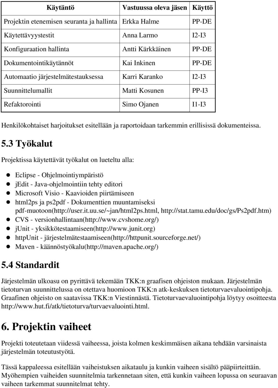 esitellään ja raportoidaan tarkemmin erillisissä dokumenteissa. 5.