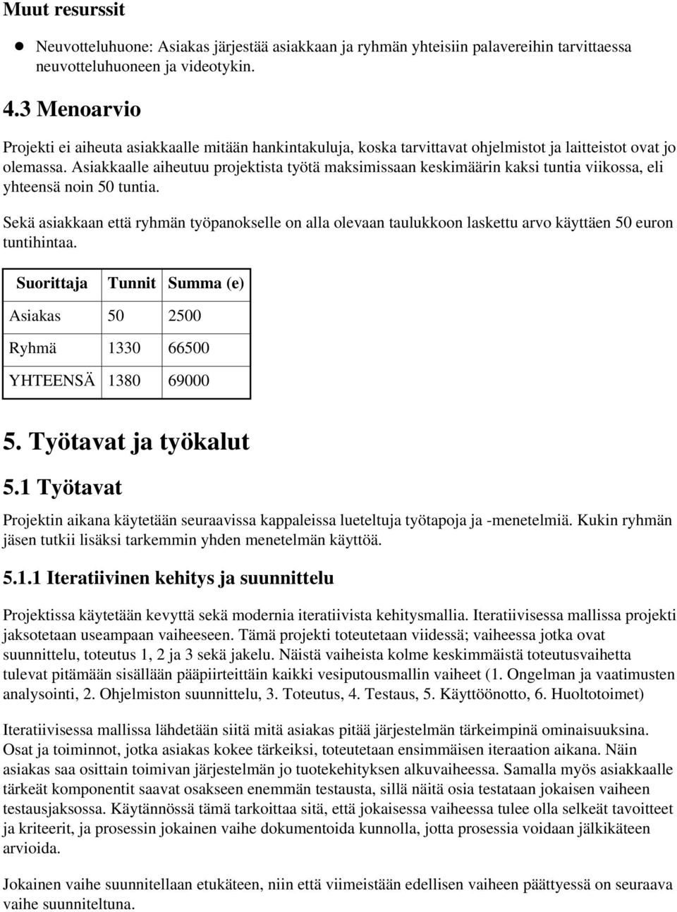 Asiakkaalle aiheutuu projektista työtä maksimissaan keskimäärin kaksi tuntia viikossa, eli yhteensä noin 50 tuntia.