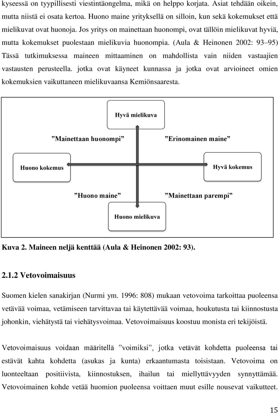 Jos yritys on mainettaan huonompi, ovat tällöin mielikuvat hyviä, mutta kokemukset puolestaan mielikuvia huonompia.