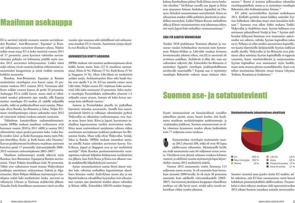 Lisäksi nämä neljä valtiota vievät tuotteita kaikista tärkeimmistä sotatuotteiden kategorioista ja niistä viedään tuotteita kaikkiin maanosiin.