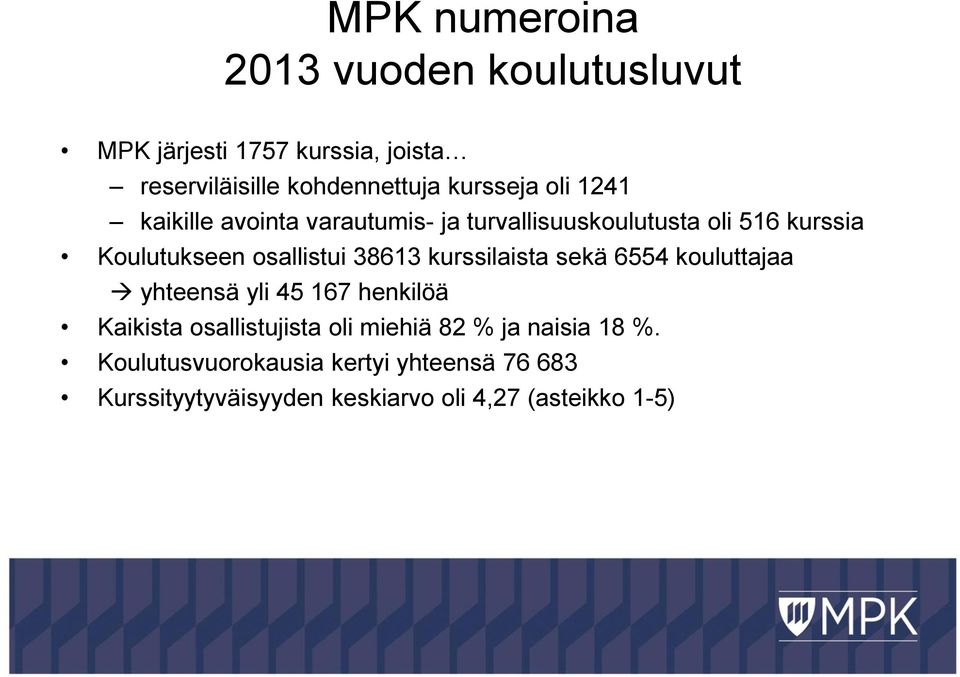 osallistui 38613 kurssilaista sekä 6554 kouluttajaa yhteensä yli 45 167 henkilöä Kaikista osallistujista oli