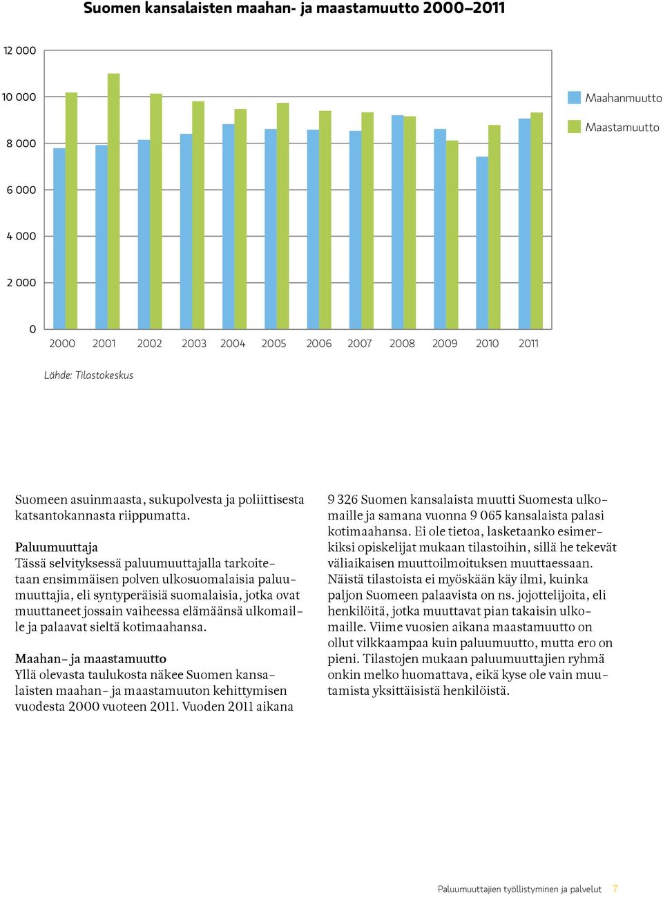 Paluumuuttaja Tässä selvityksessä paluumuuttajalla tarkoitetaan ensimmäisen polven ulkosuomalaisia paluumuuttajia, eli syntyperäisiä suomalaisia, jotka ovat muuttaneet jossain vaiheessa elämäänsä