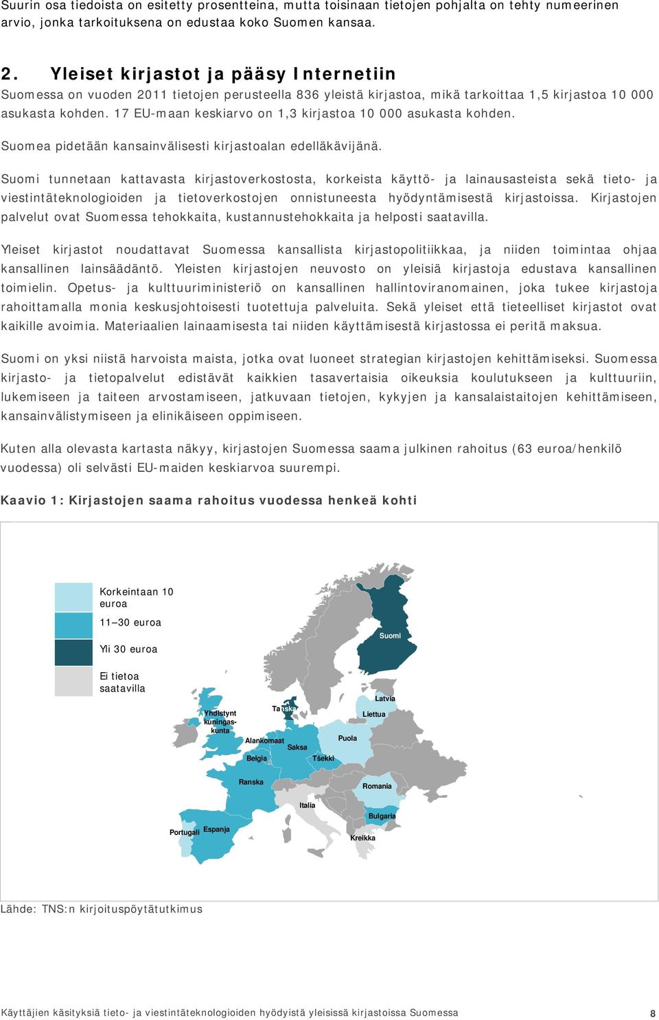 17 EU-maan keskiarvo on 1,3 kirjastoa 10 000 asukasta kohden. Suomea pidetään kansainvälisesti kirjastoalan edelläkävijänä.