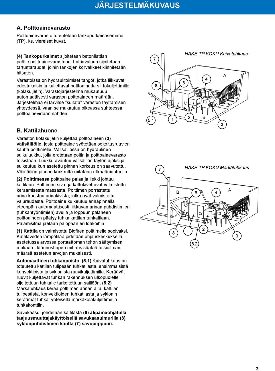 Varastoissa on hydraulitoimiset tangot, jotka liikkuvat edestakaisin ja kuljettavat polttoainetta siirtokuljettimille (kolakuljetin).