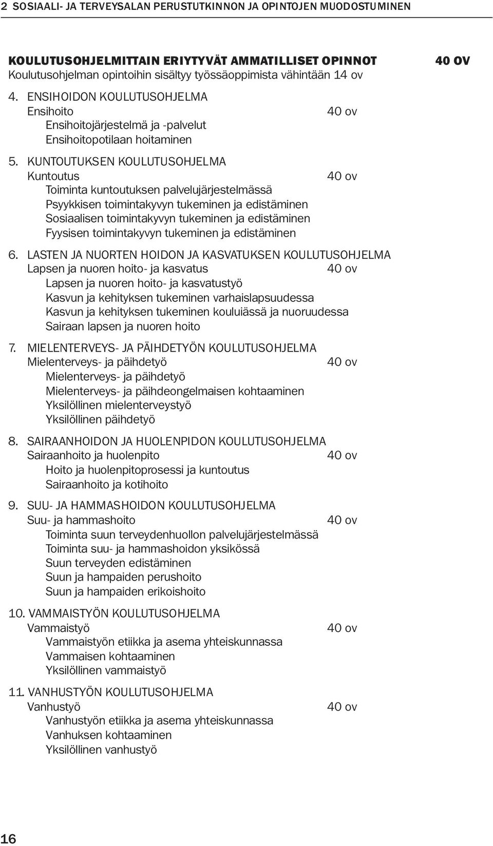 KUNTOUTUKSEN KOULUTUSOHJELMA Kuntoutus 40 ov Toiminta kuntoutuksen palvelujärjestelmässä Psyykkisen toimintakyvyn tukeminen ja edistäminen Sosiaalisen toimintakyvyn tukeminen ja edistäminen Fyysisen