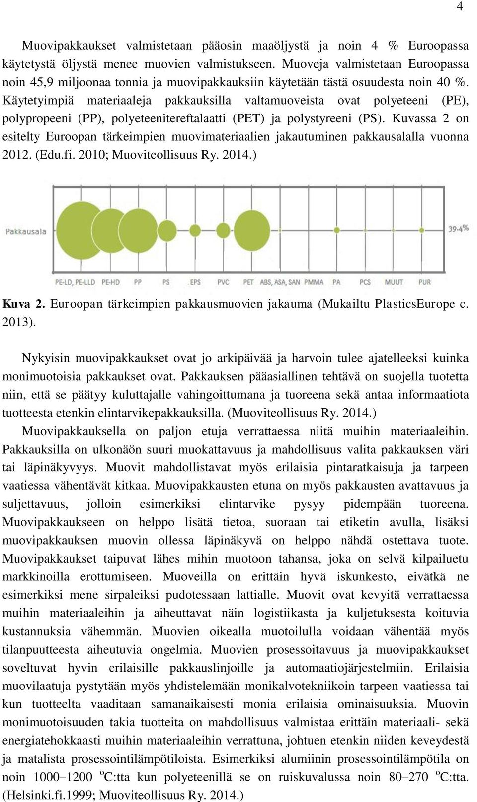 Käytetyimpiä materiaaleja pakkauksilla valtamuoveista ovat polyeteeni (PE), polypropeeni (PP), polyeteenitereftalaatti (PET) ja polystyreeni (PS).