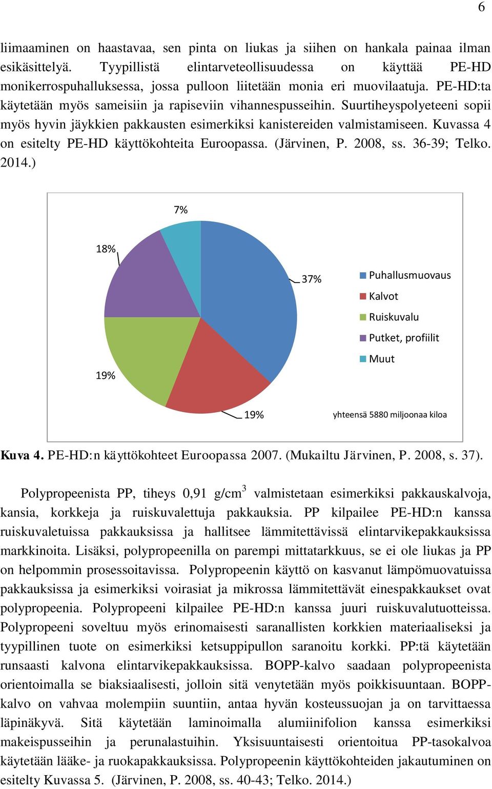 Suurtiheyspolyeteeni sopii myös hyvin jäykkien pakkausten esimerkiksi kanistereiden valmistamiseen. Kuvassa 4 on esitelty PE-HD käyttökohteita Euroopassa. (Järvinen, P. 2008, ss. 36-39; Telko. 2014.